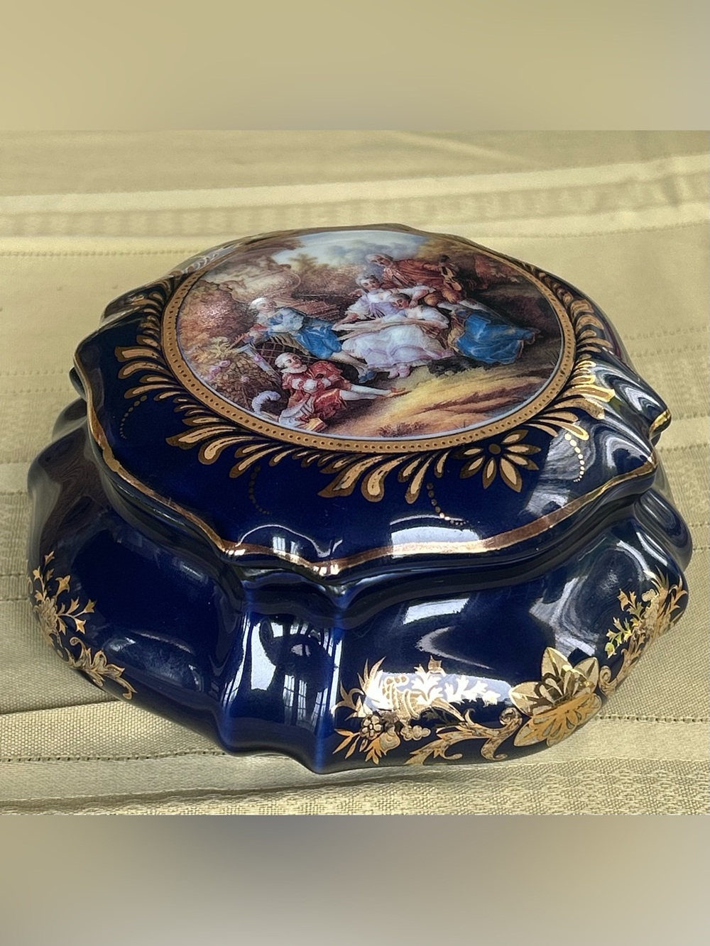 Vintage Limoges Cobalt Blue & Gold Gilt Trinket Box
